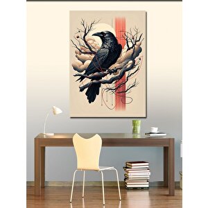 Kanvas Tablo Ağaçta Karga Çizimi 70x100 cm