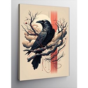 Kanvas Tablo Ağaçta Karga Çizimi 50x70 cm