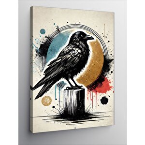 Kanvas Tablo Renkli Fonlu Kara Karga 50x70 cm