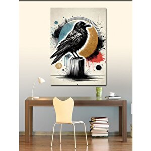 Kanvas Tablo Renkli Fonlu Kara Karga 50x70 cm
