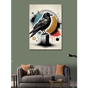 Kanvas Tablo Renkli Fonlu Kara Karga 50x70 cm