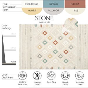 Stone 1064 Multy Kaymaz Taban Koridor Halısı Yolluk Mutfak Halısı Modern Salon Halısı 120x180 cm