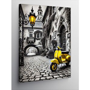 Kanvas Tablo Sarı Vespa Sokak Sanatı 100x140 cm