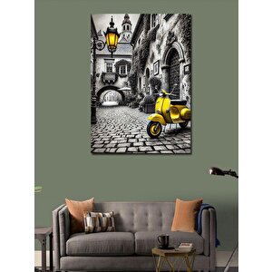Kanvas Tablo Sarı Vespa Sokak Sanatı 100x140 cm
