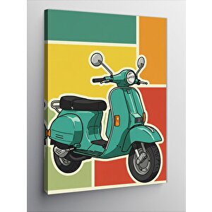 Kanvas Tablo Yeşil Vespa Ve Retro Çizgiler 50x70 cm