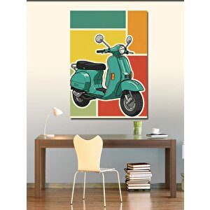 Kanvas Tablo Yeşil Vespa Ve Retro Çizgiler 50x70 cm