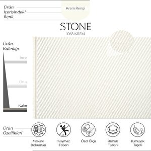 Stone 1063 Krem Kaymaz Taban Koridor Halısı Kesme Yolluk Mutfak Halısı Modern Salon Halısı 80x200 cm