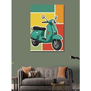 Kanvas Tablo Yeşil Vespa Ve Retro Çizgiler 70x100 cm