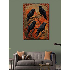Kanvas Tablo Kargalar Ve Ağaç Silueti 100x140 cm