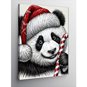Kanvas Tablo Noel Şapkalı Panda 100x140 cm