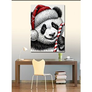 Kanvas Tablo Noel Şapkalı Panda 100x140 cm