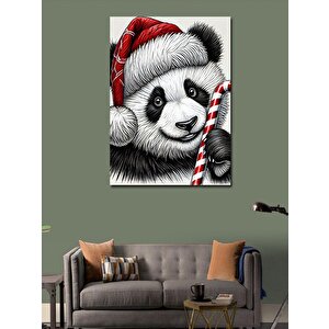 Kanvas Tablo Noel Şapkalı Panda 100x140 cm