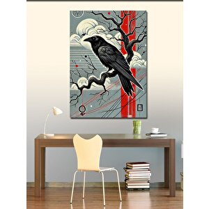 Kanvas Tablo Kırmızı Fon Ve Siyah Karga 50x70 cm