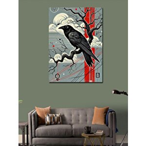 Kanvas Tablo Kırmızı Fon Ve Siyah Karga 50x70 cm