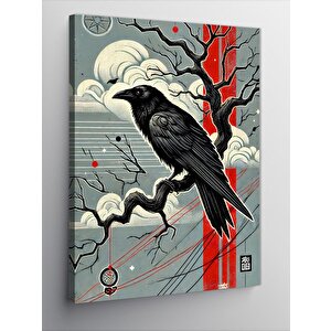 Kanvas Tablo Kırmızı Fon Ve Siyah Karga 100x140 cm