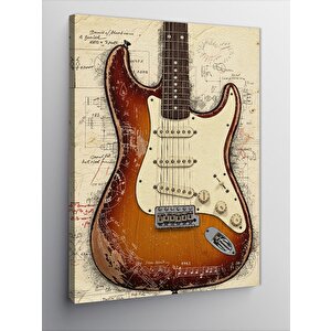 Kanvas Tablo Retro Elektro Gitar Ve Müzikal Tasarım 70x100 cm