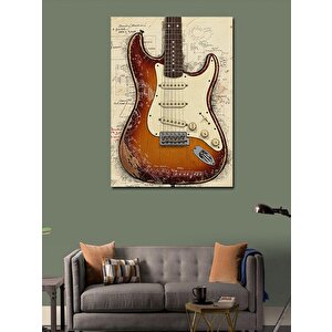 Kanvas Tablo Retro Elektro Gitar Ve Müzikal Tasarım 70x100 cm