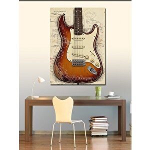 Kanvas Tablo Retro Elektro Gitar Ve Müzikal Tasarım 100x140 cm