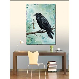 Kanvas Tablo Dalda Oturan Siyah Karga 70x100 cm
