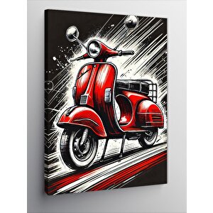 Kanvas Tablo Kırmızı Vespa Ve Retro Çizgiler 50x70 cm