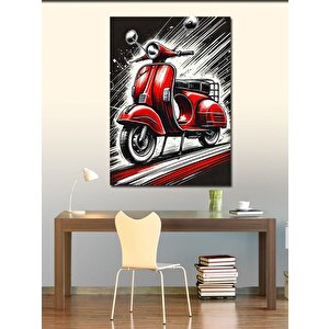 Kanvas Tablo Kırmızı Vespa Ve Retro Çizgiler 50x70 cm