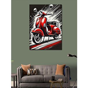 Kanvas Tablo Kırmızı Vespa Ve Retro Çizgiler 50x70 cm