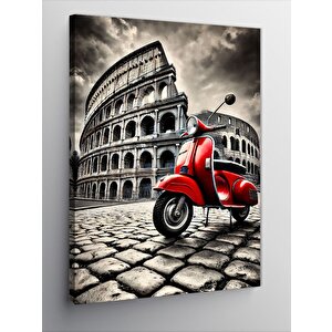 Kanvas Tablo Kırmızı Vespa Ve Roma Kolezyumu 100x140 cm