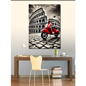 Kanvas Tablo Kırmızı Vespa Ve Roma Kolezyumu 100x140 cm