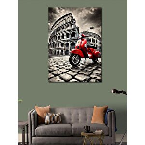 Kanvas Tablo Kırmızı Vespa Ve Roma Kolezyumu 100x140 cm