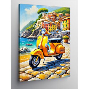 Kanvas Tablo Akdeniz Kıyısında Sarı Vespa 70x100 cm