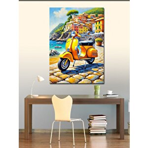 Kanvas Tablo Akdeniz Kıyısında Sarı Vespa 70x100 cm