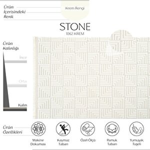 Stone 1062 Krem Kaymaz Taban Koridor Halısı Kesme Yolluk Mutfak Halısı Modern Salon Halısı 120x180 cm