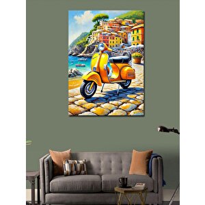 Kanvas Tablo Akdeniz Kıyısında Sarı Vespa 100x140 cm