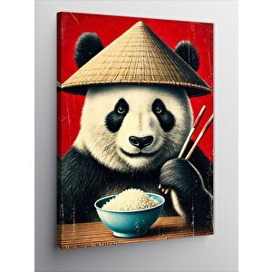 Kanvas Tablo Şapkalı Panda Ve Yemek 100x140 cm