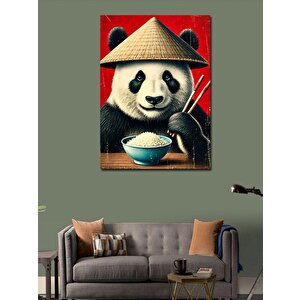 Kanvas Tablo Şapkalı Panda Ve Yemek 100x140 cm