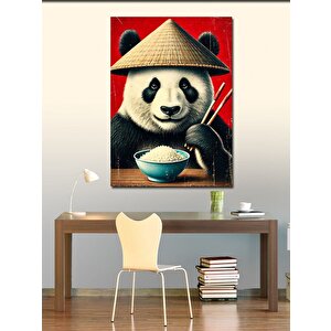 Kanvas Tablo Şapkalı Panda Ve Yemek 50x70 cm