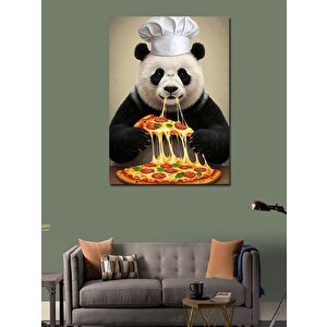 Kanvas Tablo Pizza Yiyen Panda Şef 50x70 cm