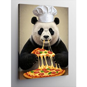 Kanvas Tablo Pizza Yiyen Panda Şef 100x140 cm