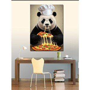 Kanvas Tablo Pizza Yiyen Panda Şef 100x140 cm
