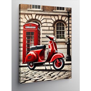 Kanvas Tablo Retro Vespa Ve Telefon Kulübesi 50x70 cm