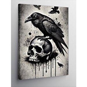 Kanvas Tablo Kafatası Ve Karga Tasarımı 100x140 cm