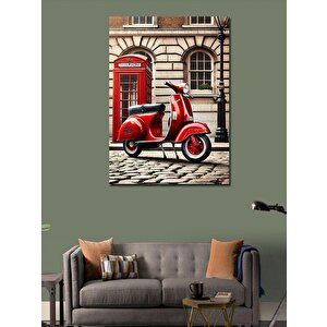 Kanvas Tablo Retro Vespa Ve Telefon Kulübesi 70x100 cm