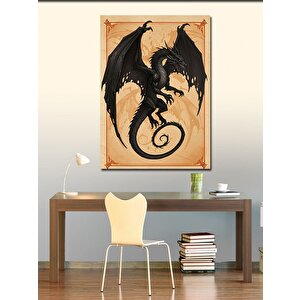 Kanvas Tablo Kara Ejderha Çizimi 100x140 cm
