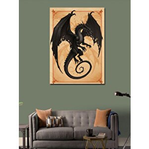 Kanvas Tablo Kara Ejderha Çizimi 100x140 cm