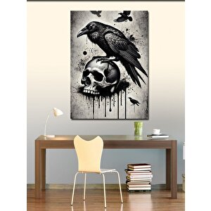 Kanvas Tablo Kafatası Ve Karga Tasarımı 70x100 cm