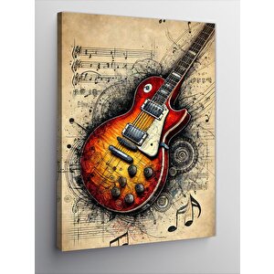 Kanvas Tablo Turuncu Gitar Ve Müzikal Tasarım 70x100 cm
