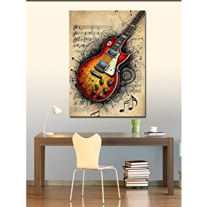 Kanvas Tablo Turuncu Gitar Ve Müzikal Tasarım 70x100 cm