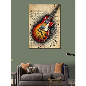 Kanvas Tablo Turuncu Gitar Ve Müzikal Tasarım 70x100 cm