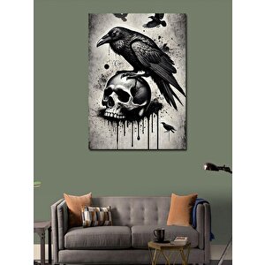 Kanvas Tablo Kafatası Ve Karga Tasarımı 50x70 cm