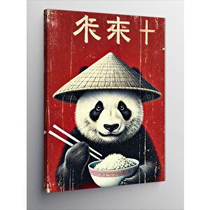 Kanvas Tablo Şapkalı Panda Ve Pilav 70x100 cm